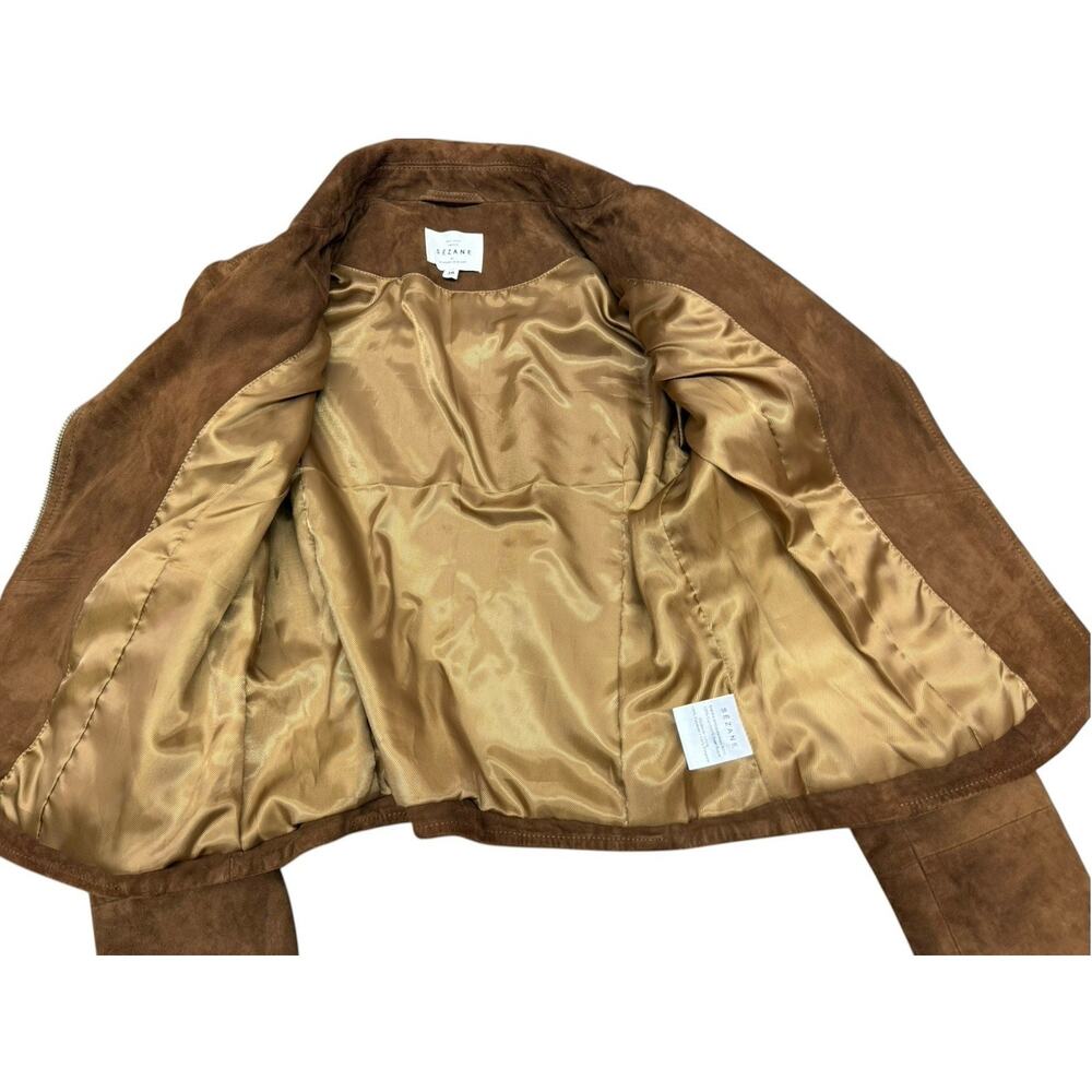 Sezane Zig Suede Jacket EU 36 US 4 Brown Goat Suede Moto Leather - Picture 11 of 13